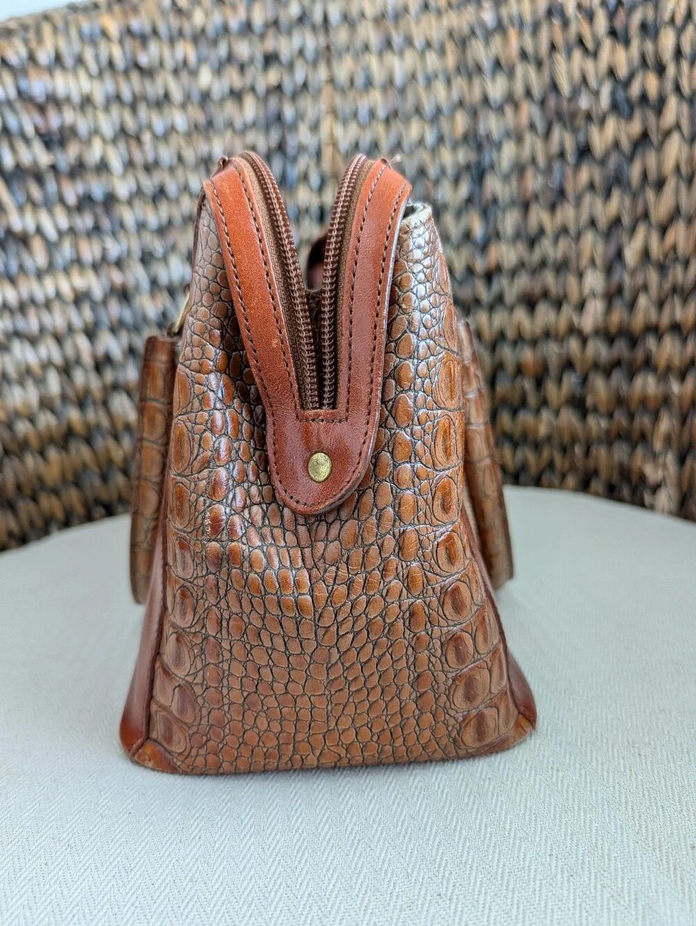 Brahmin Tuscan Collection Satchel Carmel Embossed Croc